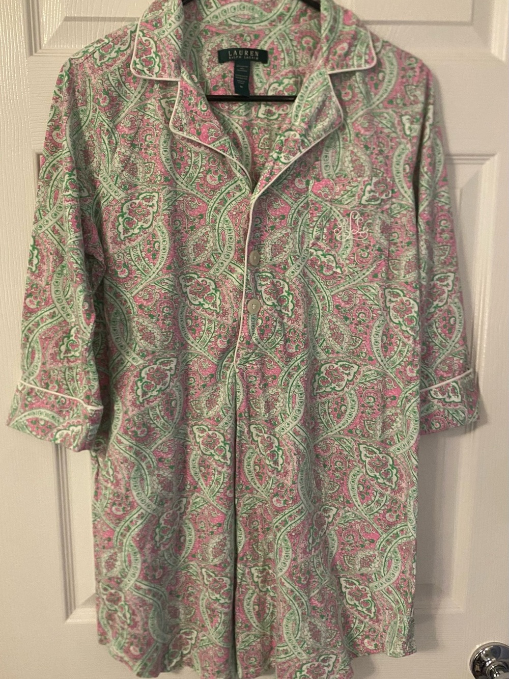 Lauren Ralph Lauren Pink & Mint Paisley Button-Front Sleep Top